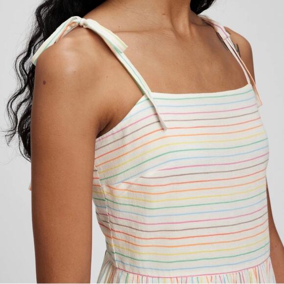 Gap Plus Size XXL Rainbow Striped Gauze Tie Strap Midi Sun Dress - Picture 3 of 10